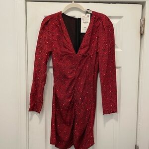 Red printed long sleeve dress